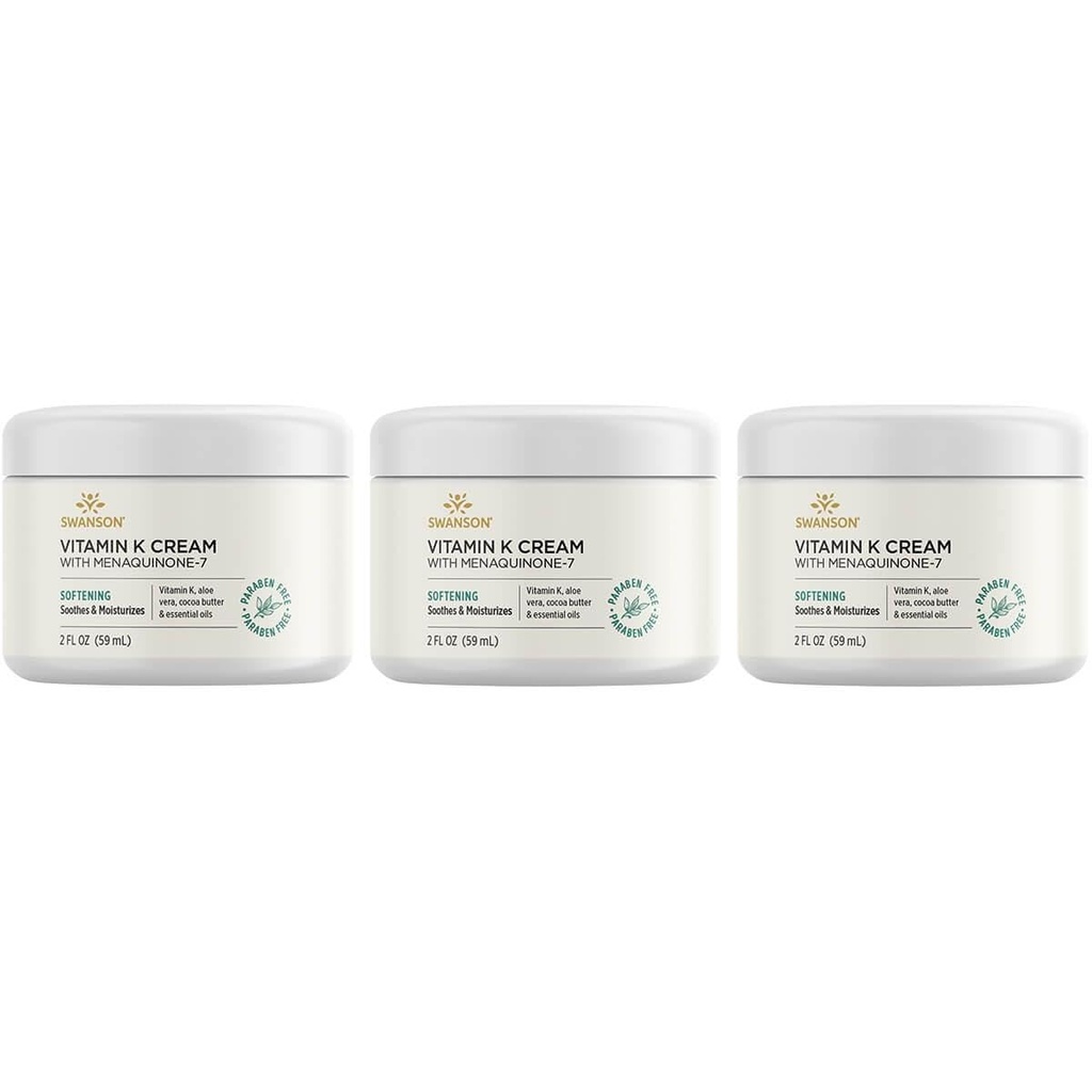Crema di vitamina K di Swanson con Menaquinone-7 - Crema per occhi per aiutare a minimizzare l'apparizione di cerchi scuri sotto gli occhi - Crema topica per aiutare Nourish e illuminare la pelle - (2 Fl Oz) (3 Pack)