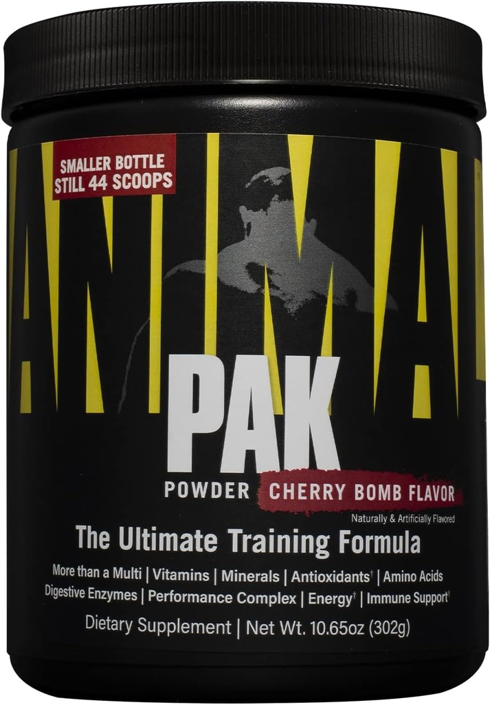 Animal Pak – Polvere completa di vitamina & Supplemento all-in-one – Zinco, Vitamine C, B, D, Aminoacidi e altro – Performance di nutrizione sportiva Multivitamina per donne & uomini – 44 Scoops, Cherry Bomb