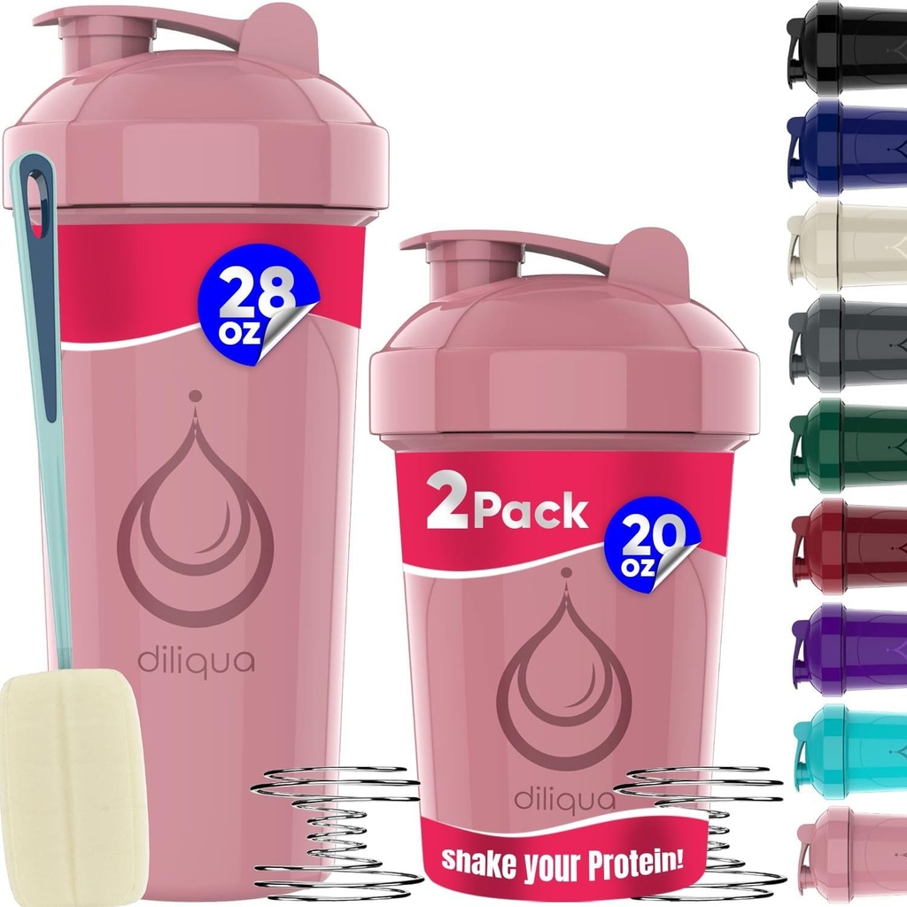 2 PACK, 28 oz & 20 oz Shaker Bottles with Powerful Wire Whisks for Protein Mixes | Leakproof Blender Shaker Bottle Pack | BPA-Free & Dishwasher Safe | Shaker Bottle | Shaker Cups for shakes