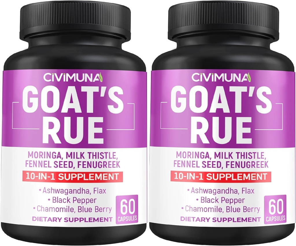 Capsules de rue de chèvre avec Rue de chèvre, Moringa, Thistle de lait et plus - 120 Capsules pour 4 mois d'approvisionnement (paquet de 2)