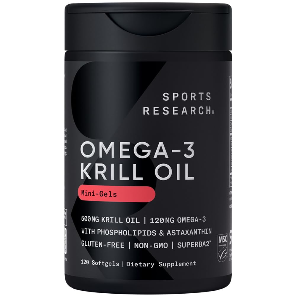 Ricerca sportiva Krill Olio Supplemento con EPA & DHA Omega 3, Phospholipids & Astaxanthin da Antarctic Krill - Concentrazione massima di Krill olio per uomini e donne - 500mg, 120 capsule Softgel