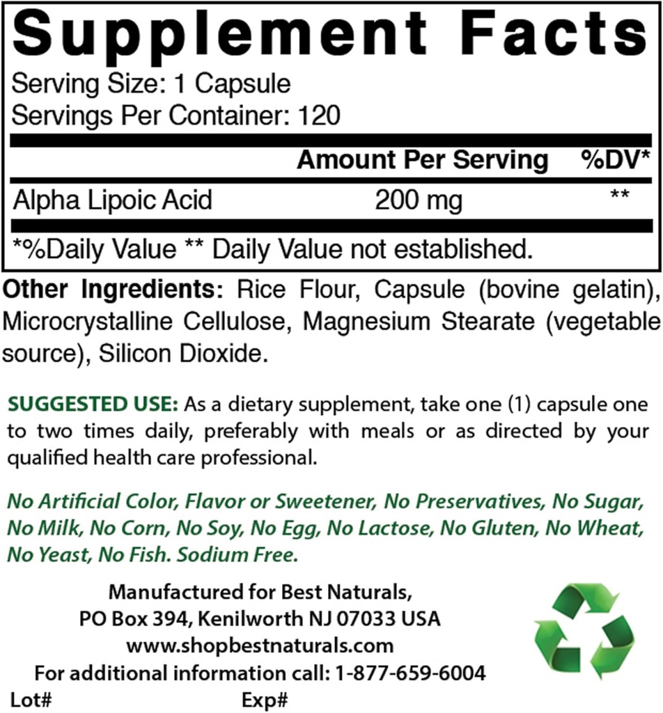 Migliori naturali alfa acido lipoico 200 Mg & B-100 complesso