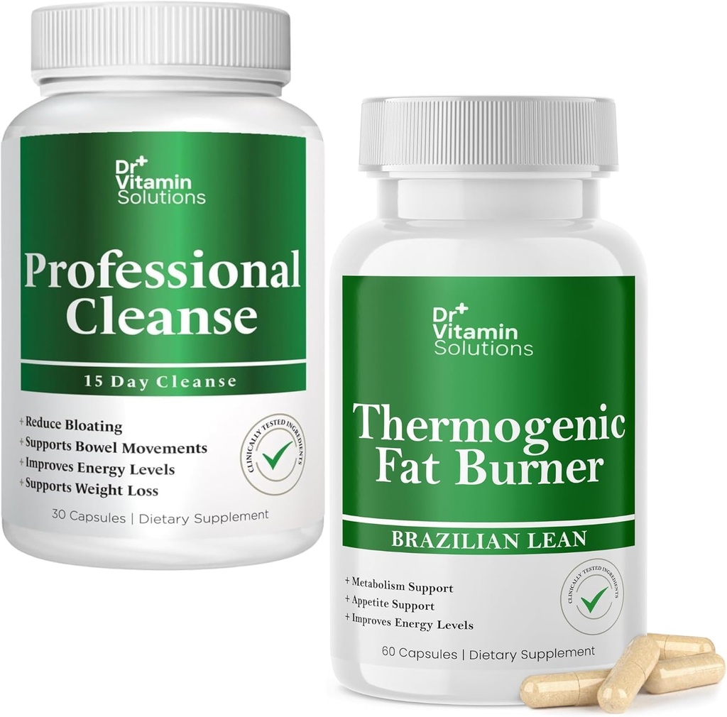 DR VITAMINA SOLUZIONI Professionale Detox Cleanse e termogenic Fat Burner Bundle - 15 giorni Cleanse per la gestione del peso, Gut Health e Bloating Relief - 2-Pack di ogni