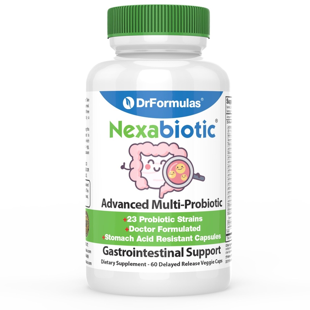 I migliori probiotici di DrFormulas per le donne e gli uomini | Nexabiotici Multi Probiotico con Saccharomyces Boulardii, Lactobacillus Acidophilus, B. infantis, Prebiotic 60 Conte Capsules (Not Pearls)