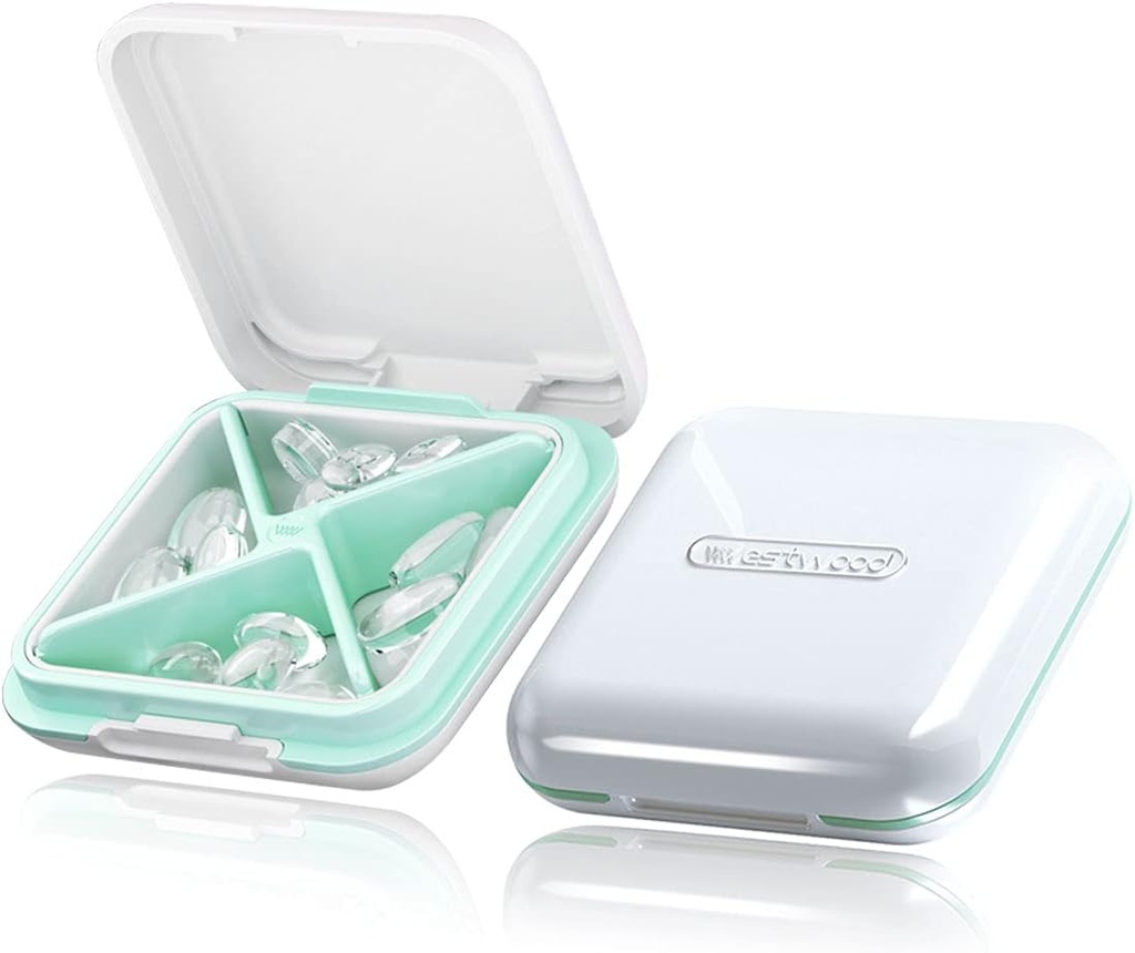 Kleine Pille Box, Reise Pille Fall, Dtouayz tragbare Medizin Organizer, Vitamin und Medikamente Spender, niedliche tägliche Pille Box für Geldbeutel oder Tasche, Wasserdicht 4 Compartment Reisen Pille Container