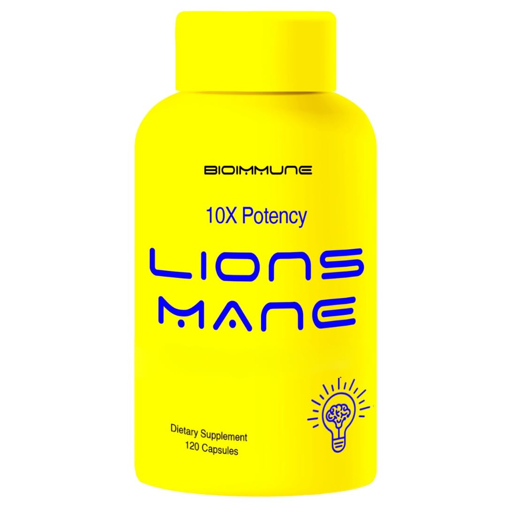 Capsules de complément biologique Lions Mane 120 Capsules w/Patent LitropaneTM Immune System Booster Nootropic Cerveau Support Champignon Supplément. Extrait 10X comparable à 18000mg