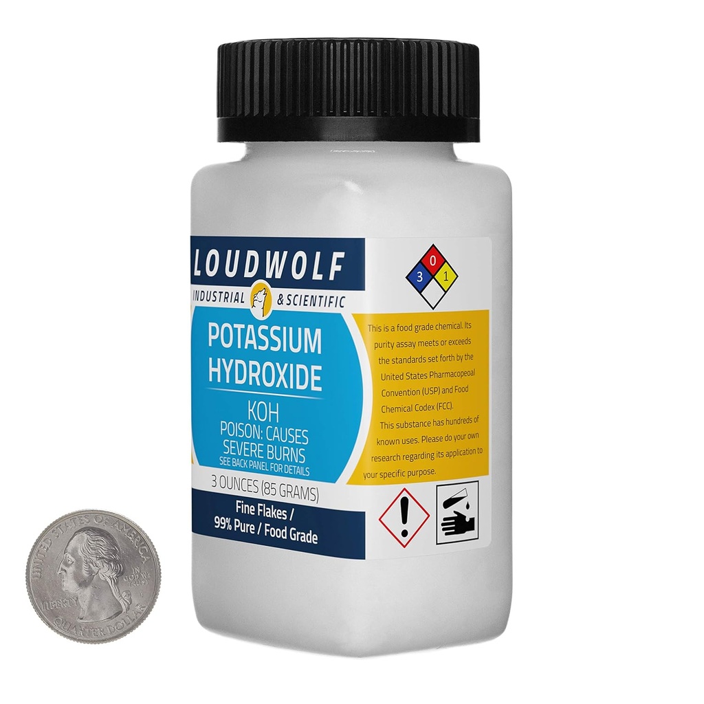Idrossido di potassio / Bottiglia di 3 once / 99% Pure Food Grade/Fine Flakes