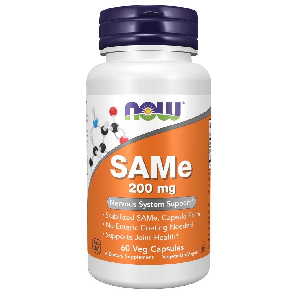 NOW Integratori alimentari, SAMe (S-Adenosyl-L-Metionina)200 mg, Supporto di sistema nervoso*, 60 capsule di veg