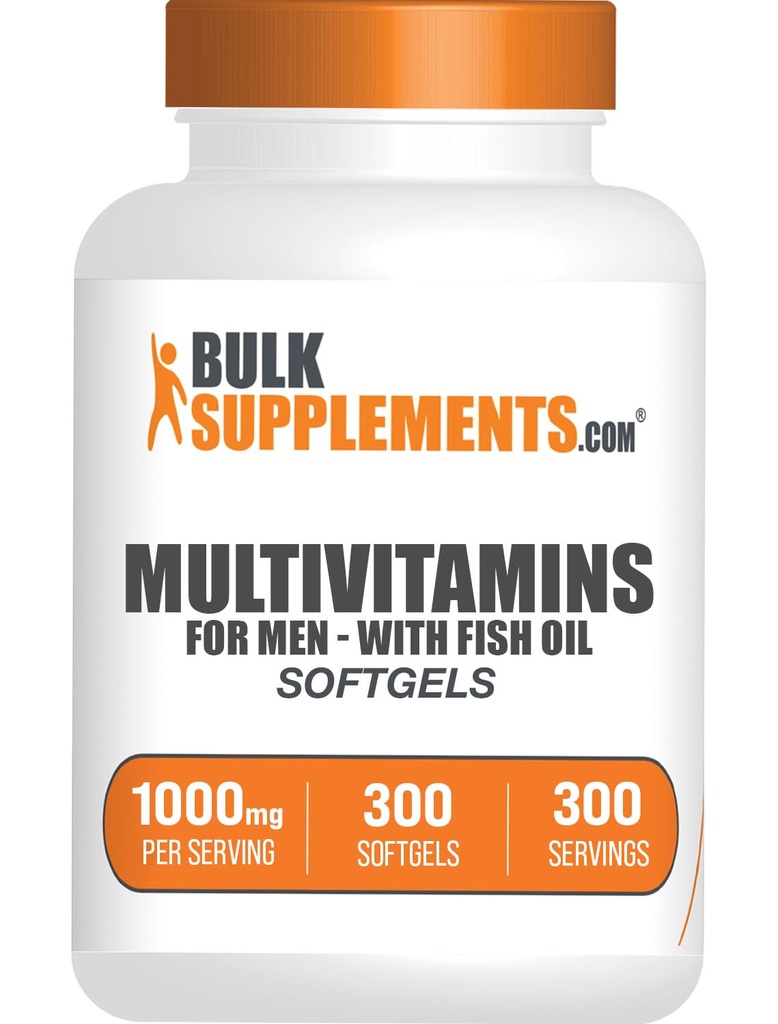 BulkSupplements.com Multivitamin per gli uomini Softgels - Supplemento giornaliero multivitaminico, Multimineral per gli uomini con olio di pesce - Gluten Free, 1 Softgel per Serving (1000mg), 300 Conte (Pack of 1)