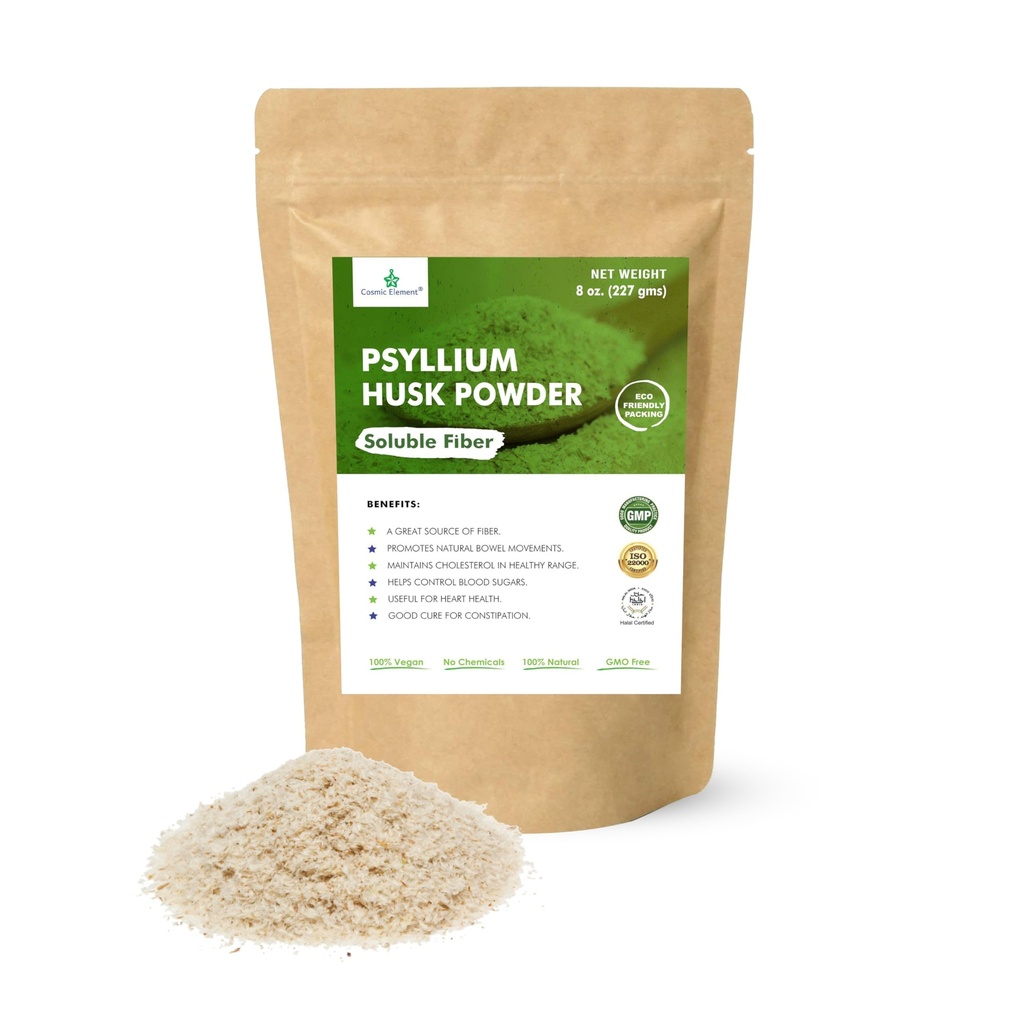 Cosmic Element 100% reines Psyllium Husk Pulver Organisch – Fein gemahlene Faser-Ergänzung für Regularität & Keto | Psyllium Husk Pulver für Backen und Glutenfreie Brot – 8 oz