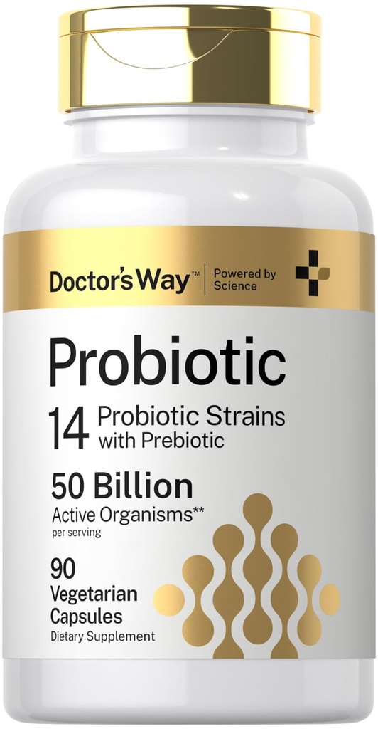 Probiotische Ergänzung | 50 Billion Active Organisms | 90 Kapseln | 14 Strains mit Prebiotic | für Männer und Frauen | Vegetarisch, Non-GMO, Glutenfrei