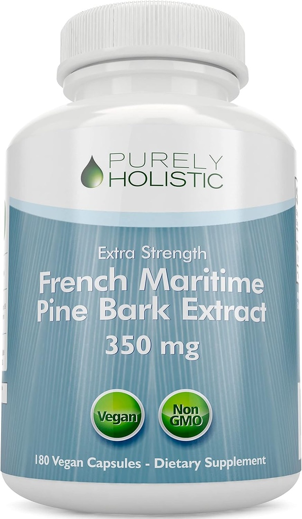 Purely Holistic Pine Bark Extrakt 350mg 180 Vegan Kapseln 95% Proanthocyanidine - Französisch Maritime Pine Bark Extrakt - Non GMO & Pesticide Kostenlose Antioxidantien Ergänzung