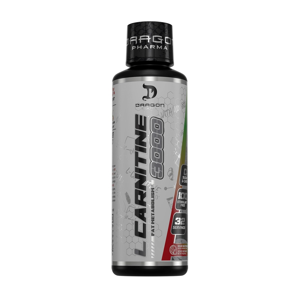 DRAGON PHARMA L-Carnitin 3000, Aminosäureergänzung, Erhöhung der verfügbaren Energie und Training härter, unterstützt die Appetitkontrolle (32 Portionen, saure Wassermelone)