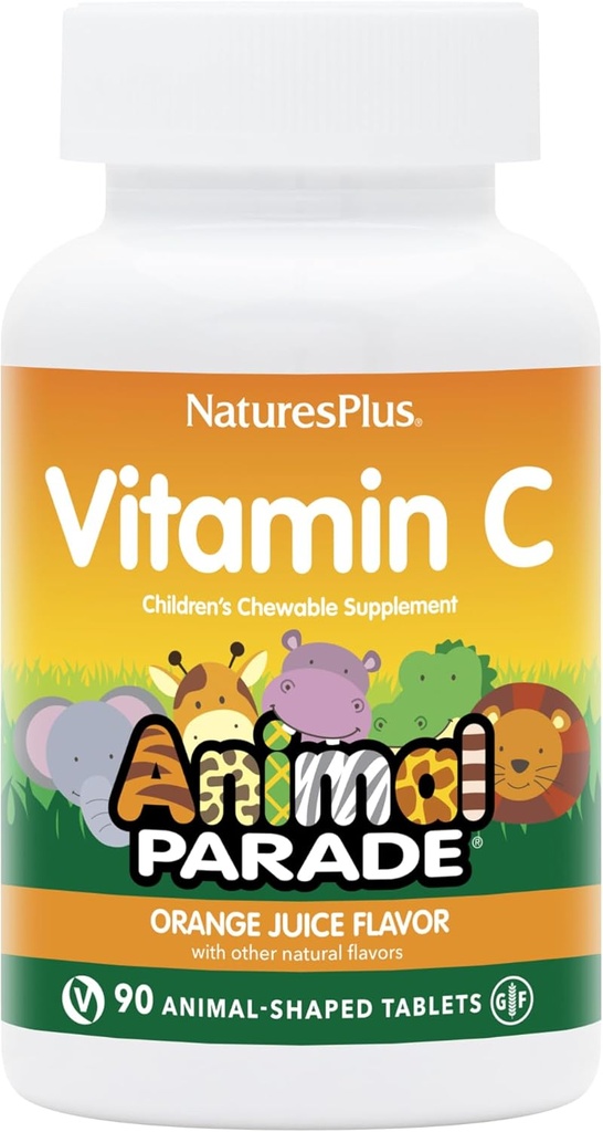 NaturesPlus Tier Parade Vitamin C Kinder Chewable - Natürliche Orangensaft Geschmack - 90 Tierisch geschmierte Tabletten, Packung mit 2 - Vegan, Vegetarisch, Glutenfrei - 90 Gesamt Servierungen