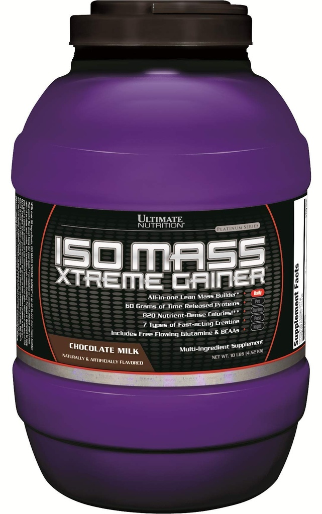 Ultimate Nutrition ISO Mass Xtreme Gainer, Weight Gainer Protein Powder mit Kreatin, 60 Gramm Protein, Whey Isolate Protein Powder für Lean Muscle Gain, 10 LBS mit 30 Portionen, Schokolade