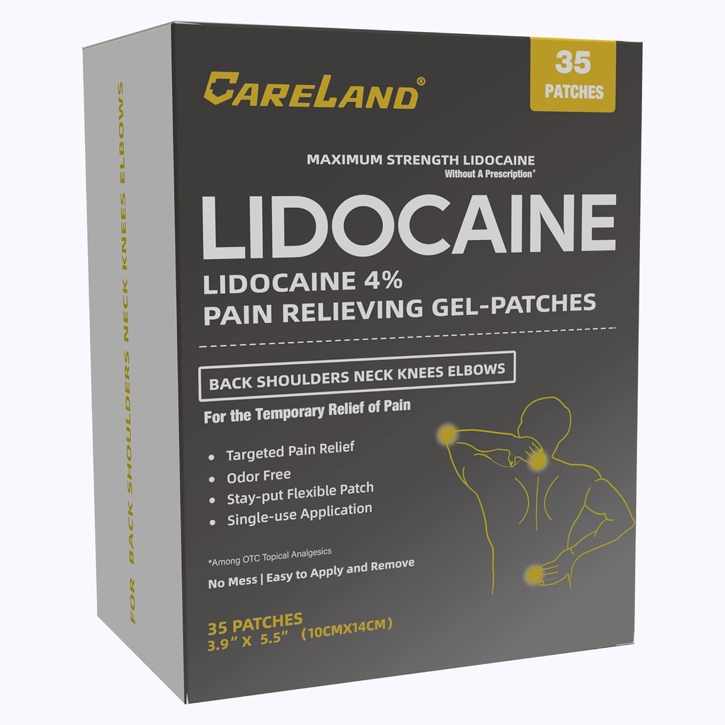 CARELANDA 4% Lidocaina Gel Patch, 35 Contenitore Massima resistenza Pain Patch per il Rilievo Muscolare in Neck Knee Indietro e Spalle Patch in Numbing non accentato per le nervature, Giunti