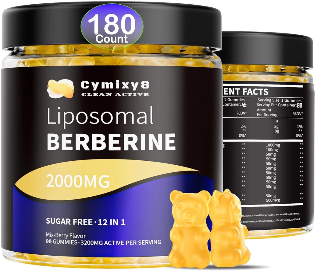 12 in 1 Berberine HCL Gummies-High Bioverfügbarkeit Liposomal Berberine Gummies mit für Frauen und Männer, Berberine mit Ceylon Cinnamon & Vegan Supplement- AMPK Activator (180 Zähler)
