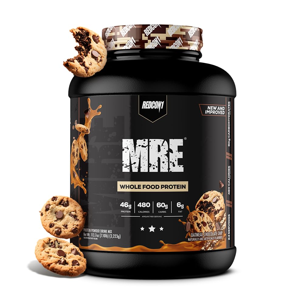 REDCON1 MRE Proteinpulver, Haferflocken-Schokoladenchip - Mahlzeitenersatzproteinmischung mit MCT-Öl und Vollwertkost - Protein mit natürlichen Zutaten zur Unterstützung der Muskelerholung (25 Portionen)