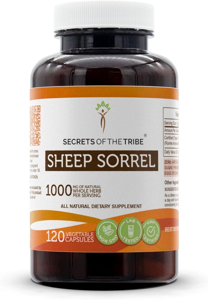 Geheimnisse des Tribe Sheep Sorrel 120 Kapseln, 1000 mg, Sheep Sorrel (Rumex Acetosella) Getrocknete Kräuter (120 Kapseln)