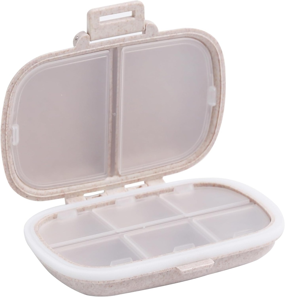 8 scomparti Organizzatore di viaggio di pillole, Case Pillole Quotidiano Piccolo contenitore per borsa da tasca, Portable Pill Container Medicine Vitamin Organizer (Khaki)
