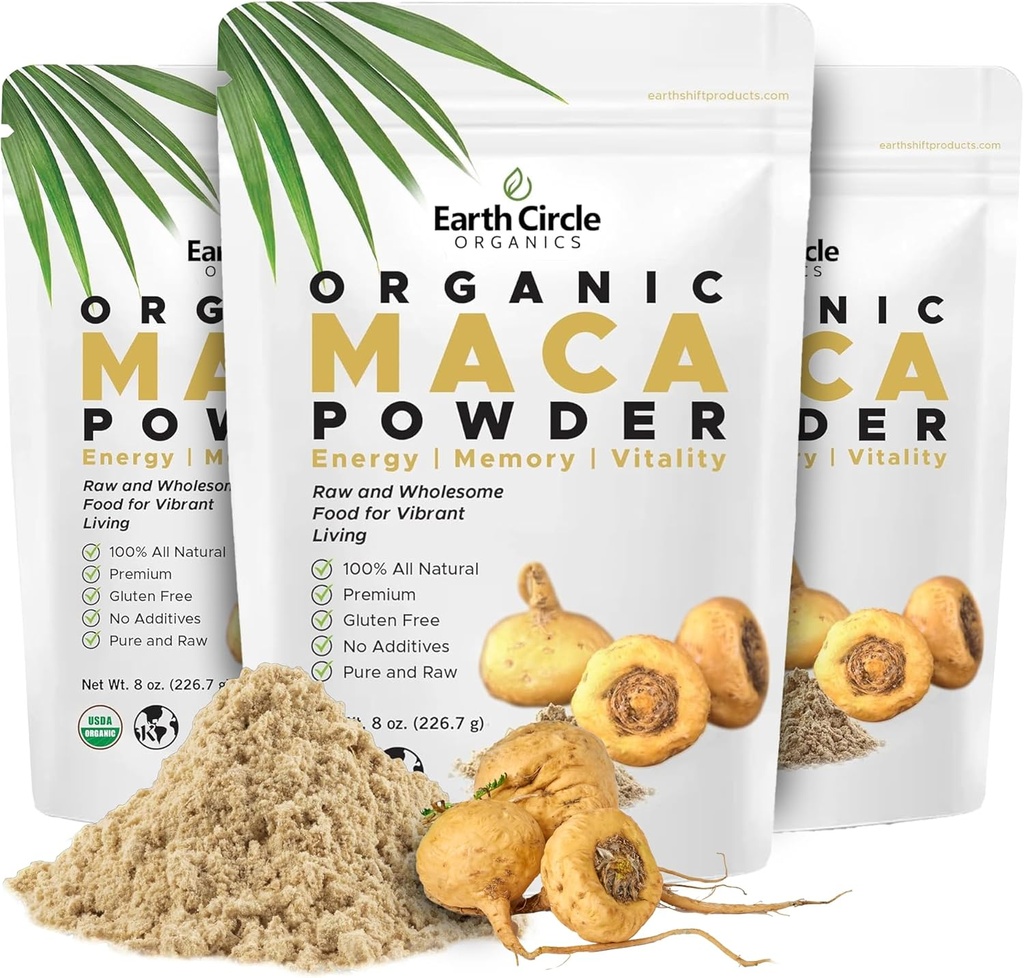 Earth Circle Organics Yellow Maca Root Powder, Superfood naturale, aiuta con energia, peso e fertilità femminile - Vegan - 8 once (Pack of 3)