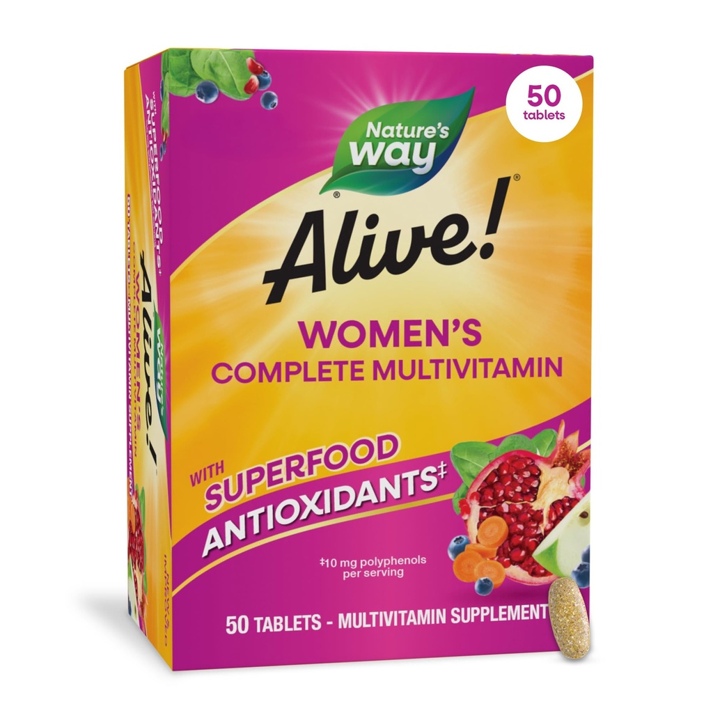 La Via della Natura Viva! Multivitaminico giornaliero completo per le donne, Supporta il Metabolismo dell'energia, Capelli, Pelle & Nails*, B-Vitamins, Antiossidanti Superfood, 50 Tavolette (Packaging May Vary)