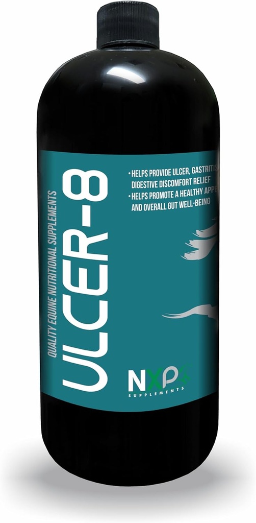 Ulcer-8 - Ulcer Gastritis & Colic Relief Appetite Digestion Supplement for Horses by NXP Supplements - 1 Quart (32 oz)