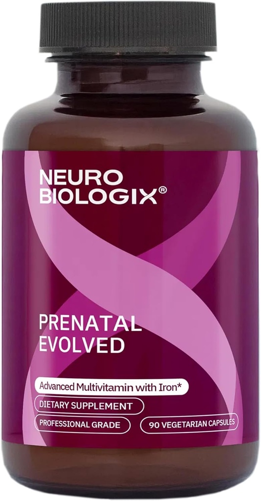 Evolvé prénatal – Soutien prénatal et postnatal complet avec 20+ vitamines et minéraux incluant le fer, le folate de méthyle et la choline – Soutien doux à l'absorption des os et des immunones – 90 Capsules végétariennes