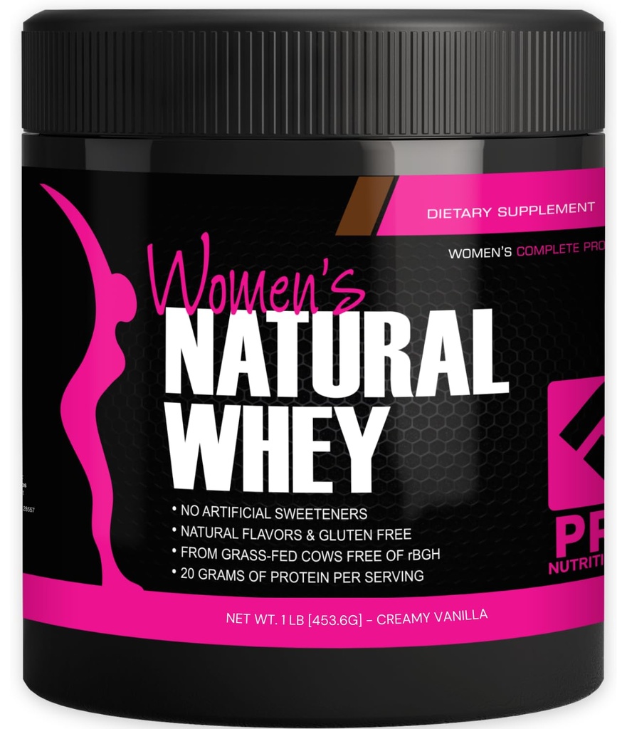 Poudre de protéines de lactosérum pour les femmes Poudre de vanille - Sans gluten sans carbure sans gazon rBGH - Soutient la perte de poids - Secouage naturel de protéines sucrées de Stevia, 20g (Vanille crémeuse, 1lb)