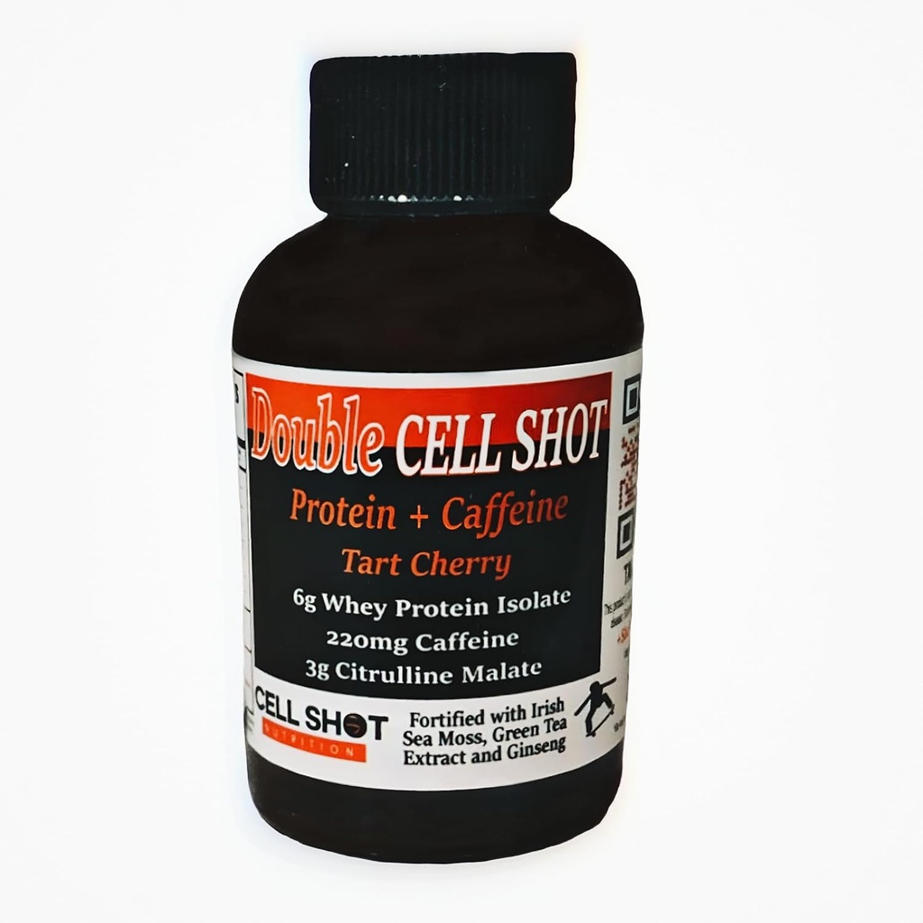 Poinçon Tart Cherry - 4 Pack - Protéines + Caféine - Double Cell Shot - BCAAs avec caféine, Nootropic, Cacao, Moss, Ginseng, Whey - Wake-Up et Focus