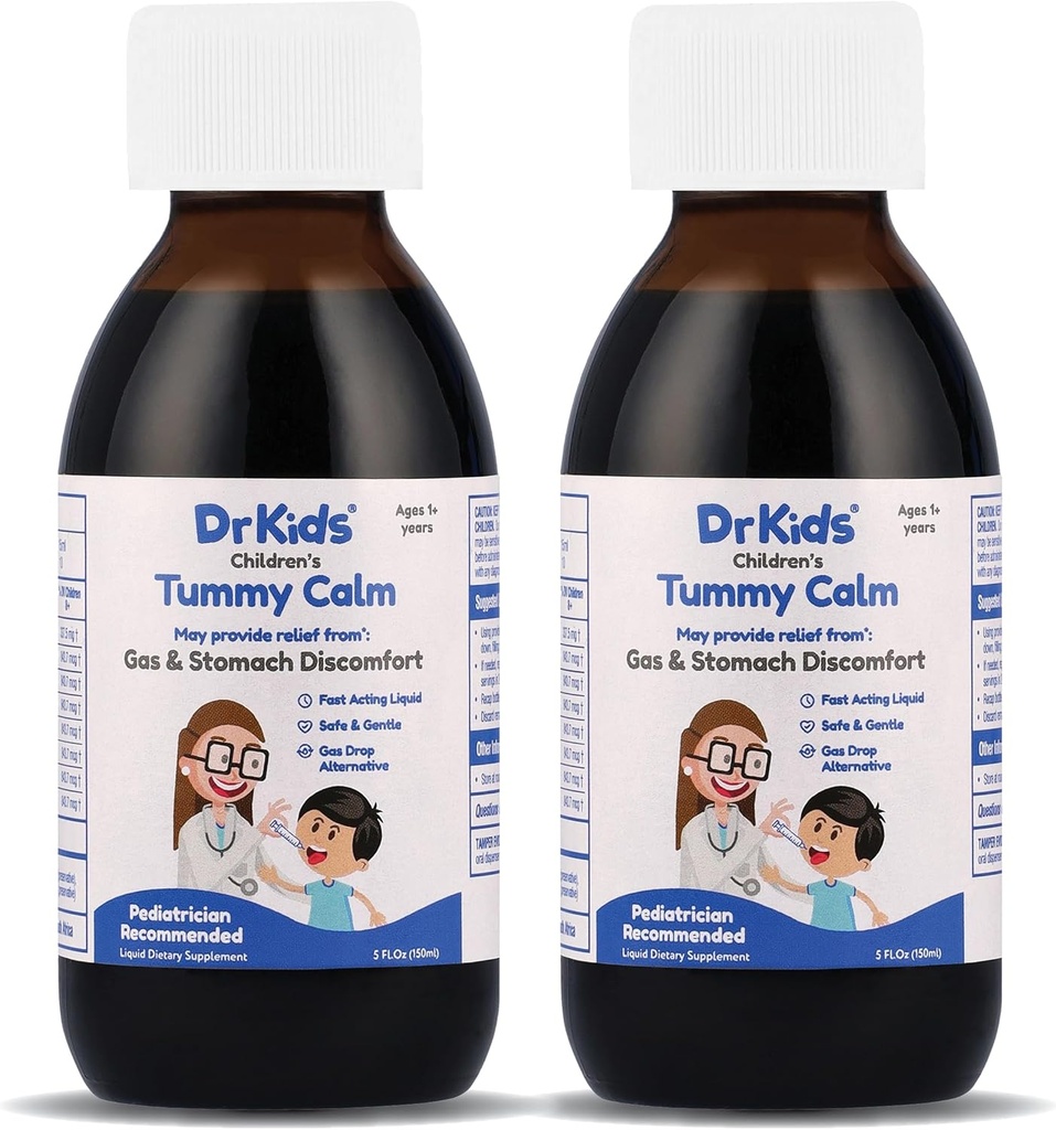 Tummy Calm Dr. Kids Rilievo a gas per bambini &amp; supporto di Stomach, gocce di gas alternative per neonati & bambini, Soluzione orale sicura e delicata, Rilievo naturale di costipazione, 5 Fl Oz (Pack of 2)