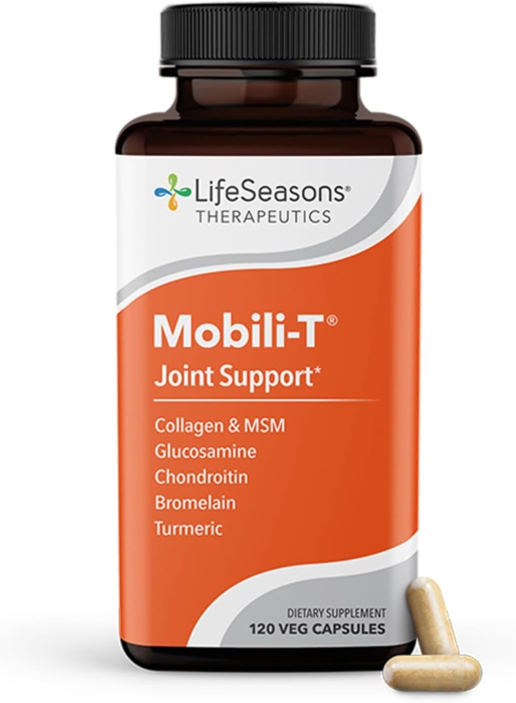 LifeSeasons Mobili-T - Supplément de soutien mixte - Réduit les douleurs et les malaises - Augmenter la portée de mouvement - Reconstruire les tissus et le cartilage - MSM Chondroitin Collagen Glucosamine & Turmeric - 120 Capsules