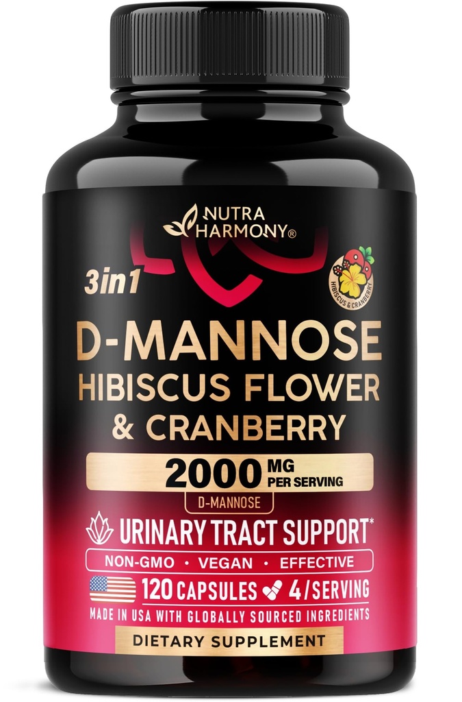 D-Mannose 2000mg mit Cranberry & Hibiscus - Klinisch getestete Stärke für Urinary Tract Health - Supplement für Damen - Bladder, Liver & Microflora Support - Made in USA - Vegan, 120 Kapseln