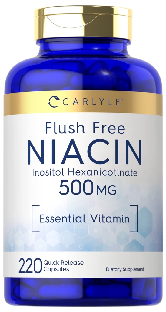 Carlyle Niacin Flush Free 500mg | 220 Kapseln | Nicht-GVO und glutenfreie Ergänzung