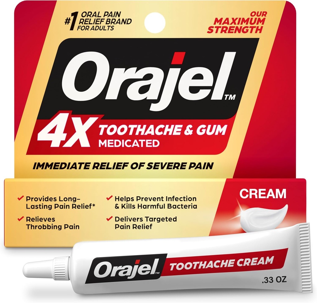 Orajel 4X pour les maux de dents et de gencive: Tube à crème sévère 0,33oz- de la marque de soulagement de la douleur orale