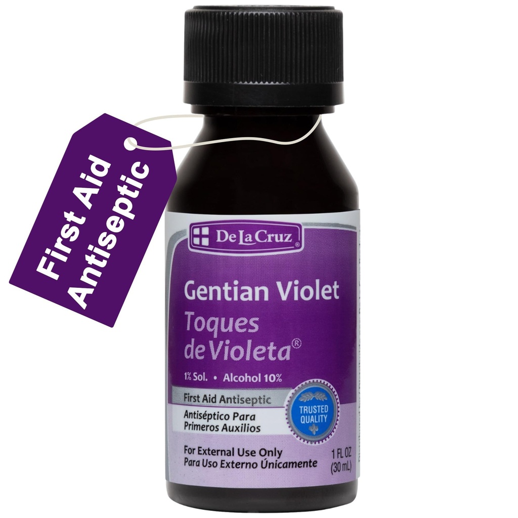 De La Cruz Gentian Violet - Violeta de Genciana 1% Primo soccorso Antisettico per tagli, scarti e bruciature, 1 FL OZ
