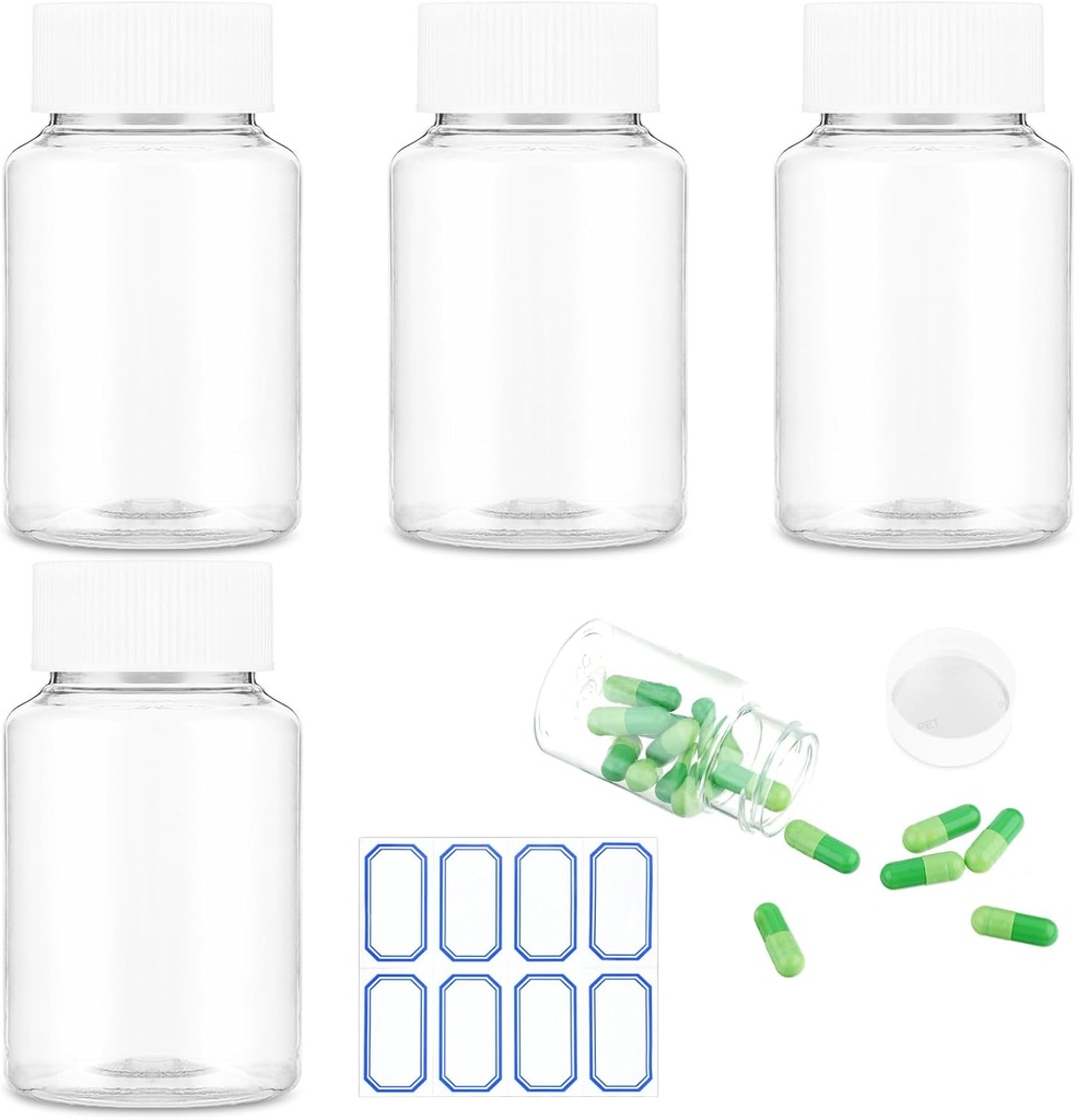 4Pcs bottiglie di plastica trasparente, contenitori di medicina vuoto 50ml con cappucci per polvere solida liquida