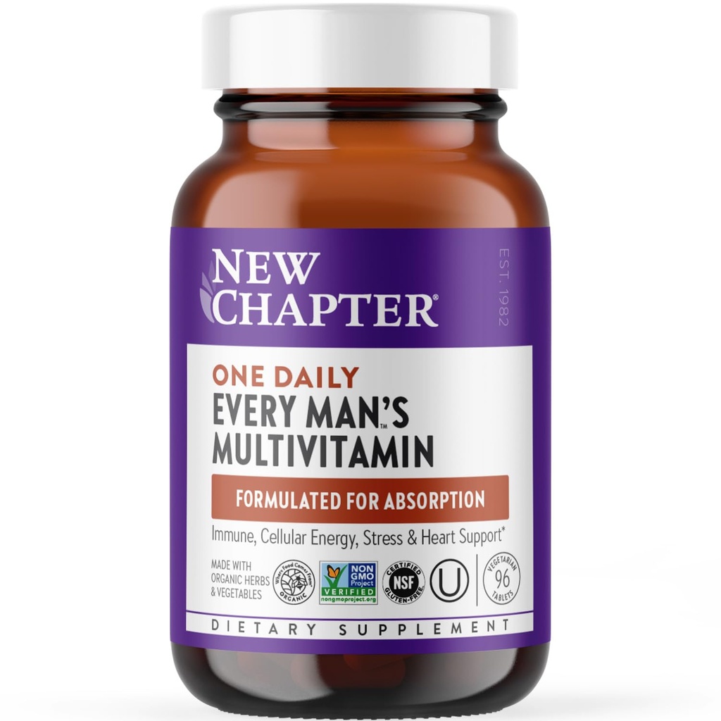 Nuovo Capitolo Multivitamina maschile per Immune, Stress, Cuore + Supporto per l'energia con Nutrienti Fermentati - Ogni Uomo Un Quotidiano, Realizzato con Verdura Organica & Erbe, Non OGM, Gluten Free - 96 ct