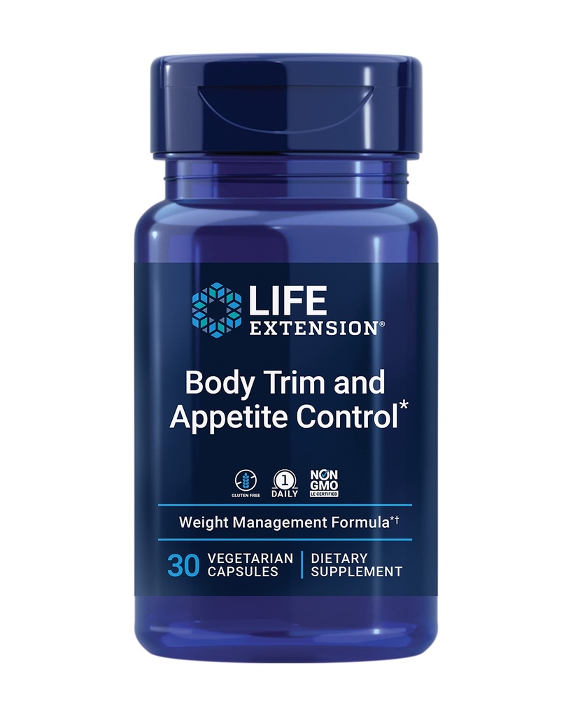 Corpo di prolungamento di vita Trim e Appetite Control, Lemon Verbena, Hibiscus, Peso sano, Promuove sazietà, gestione del peso, senza glutine, non OGM, 1-Daily, Vegetariano, 30 capsule