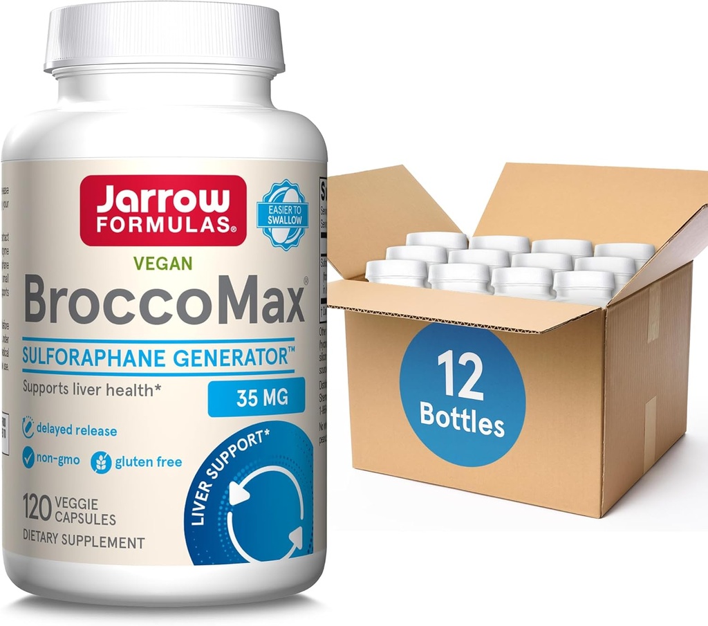 Jarrow Formulas BroccoMax Sulforaphane Glucosinolate 35 MG, Sulforaphane Generator Supporta la salute del fegato, 120 capsule di verdure, fino a una fornitura di 60 giorni, 12 pacchetti