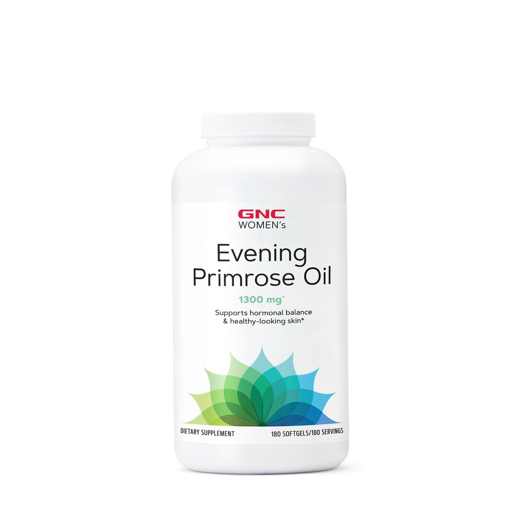 GNC Frauen Abend Primrose Öl (EPO) 1300 mg | Unterstützt Hormonal Balance, Immunität, Gesunde Haut und Herz Gesundheit | Tägliches Vitamin | 180 Softgel Kapseln