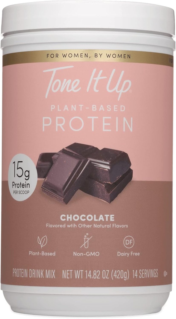 Tone It Up Plant Based Protein Powder I Dairy Free, Gluten-Free, Kosher, Non-GMO Pea & Chia Seed Protein und Hafer Milch I für Frauen I 14 Servierungen, 15g Protein – Schokolade