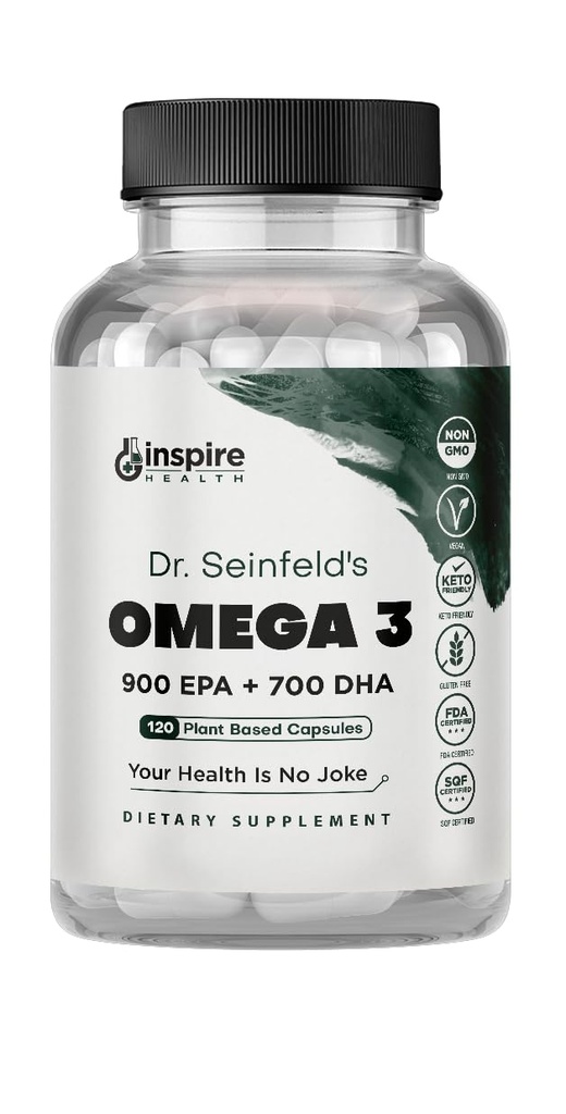 Die besten Vegan Omega 3 Supplement - 120 Kapseln - Algae Omega 3 Vegetarische Ergänzung - Pflanzenbasierte Fischöl Alternative - EPA DHA Supplement - Made in the USA - Herz Stress Relief Dr. Seinfeld