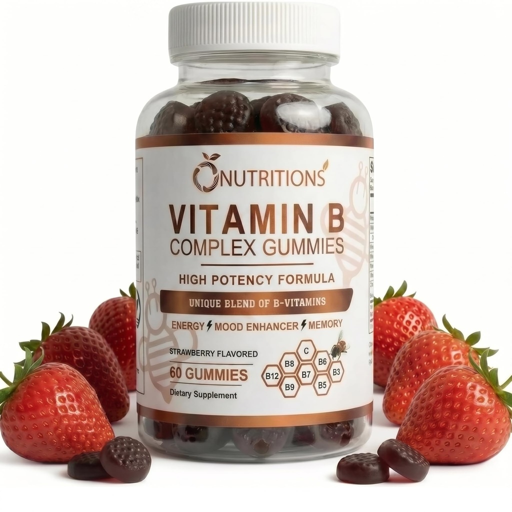 O NUTRITIONS Vitamina B Complex Gummies for Women & Men – Alta potenza B12 (833% DV) & Biotin – Energia, Mood & Metabolism Support – Vegan Strawberry Gummy Vitamins – 60 Gummies, alimentazione 2-Month