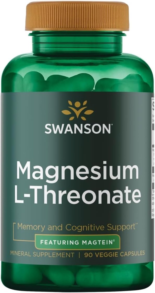 Swanson Magnésium L-Thréonate - Supplément minéral Promouvoir la santé du système nerveux - Peut soutenir la santé cognitive, l'apprentissage et la mémoire - (90 Capsules de Veggie)