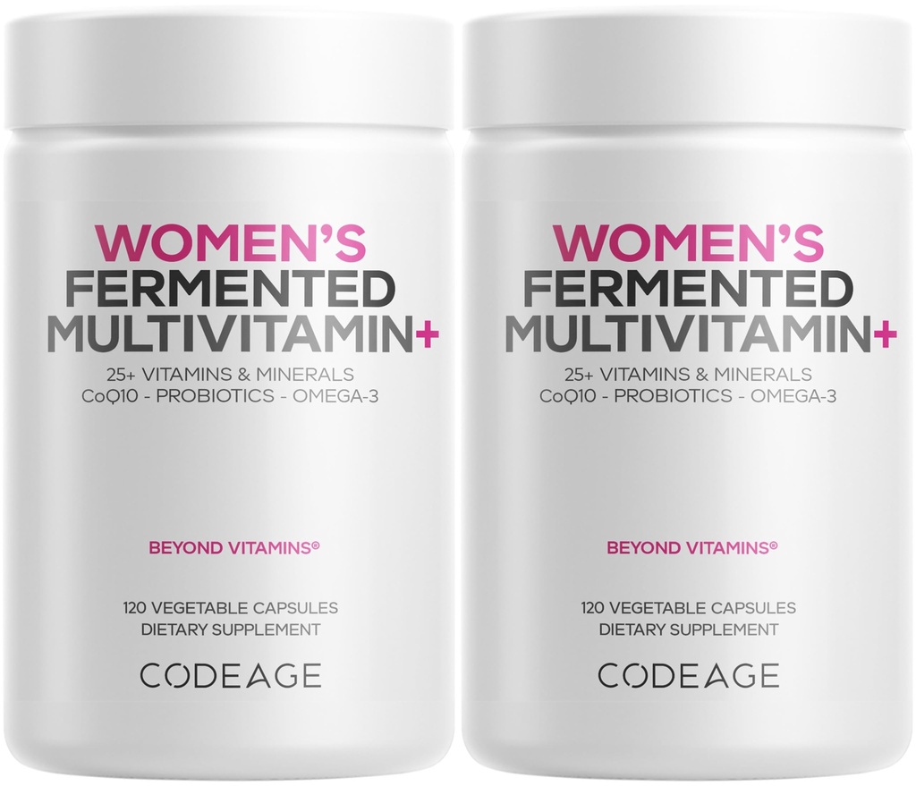Codifica Multivitamina quotidiana delle donne, 25+ Vitamine & Minerali, Fermentato, Alimenti integrali organici, Supplemento Probiotici - Vitamina A, B, C, D, E & K, Omega 3, Zinco – Vegan - 2 Confezione