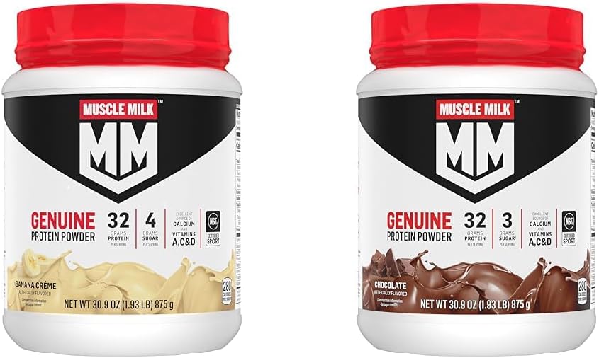 Lait musclé en poudre de protéines authentiques, banane Crème 1,93 livres 12 portions 32g Protéines et chocolat 1,93 livres 12 portions 32g Protéines