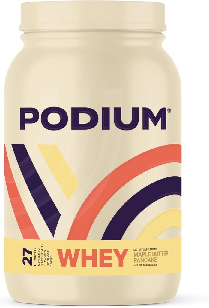 Nutrizione di podio, Polvere di proteine del siero di latte, Pancake di burro di maple, 27 Serve, 25g di proteine del siero, senza glutine, senza soia