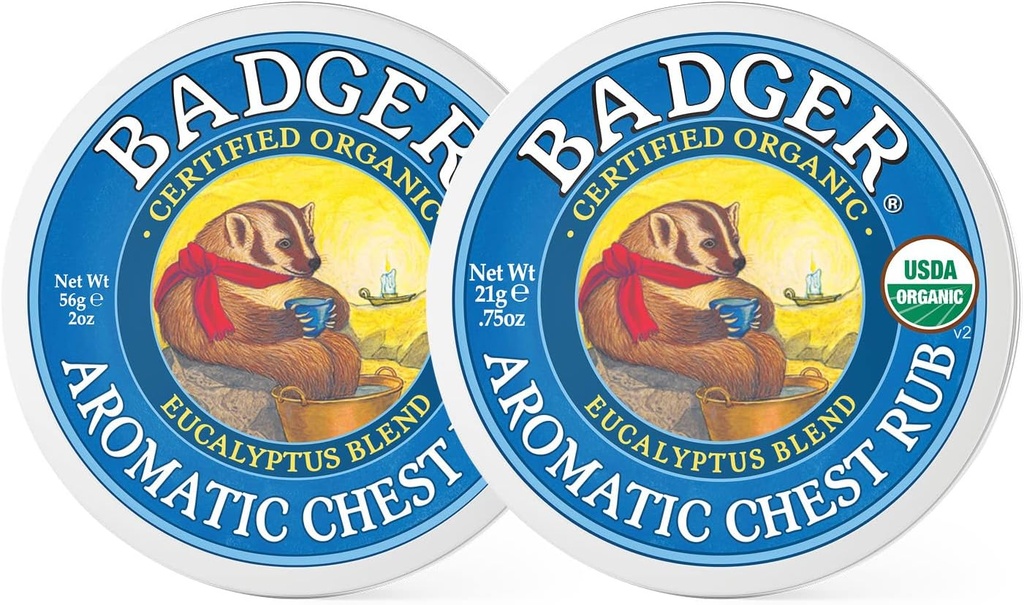 Badger - Aromatic Chest Rub, Eucalyptus & Mint, Certified Organic, Beruhigender Vapor Rub mit Eucalyptus Essential Oils, Baby Chest Rub, Vapor Rub Salbe, 0.75 oz - 2-Pack