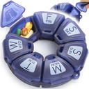 Runde Wöchentliche Pille Organizer, TPU Belagisiert, Reise-Pille Container 7 Tag, mit 7 großen Komponenten, Groß für tägliche Vitamine und Ergänzungen, niedliche Pille Fall mit großen Buchstaben und Braille (blau)